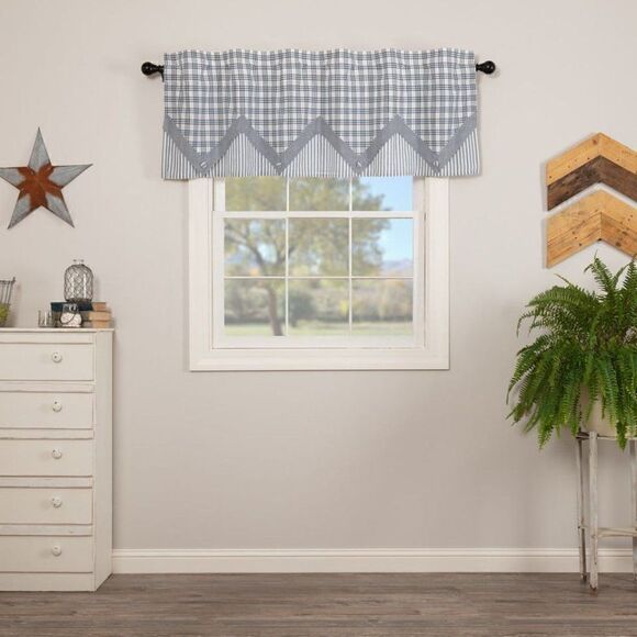 Country Farmhouse Blue Layered Window Valance - Picture 1 of 2
